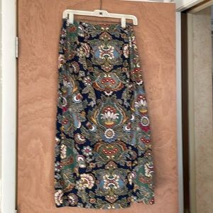 Vintage Susan Bristol Navy Blue Red Gold Paisley Pattern Faux Wrap Skirt size 8